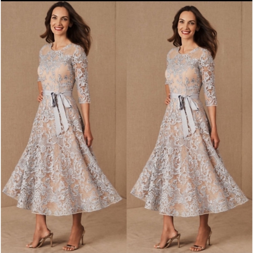 Anthropologie ×BHLDN Linden Maxi Dress  Size 8 blue /cream.